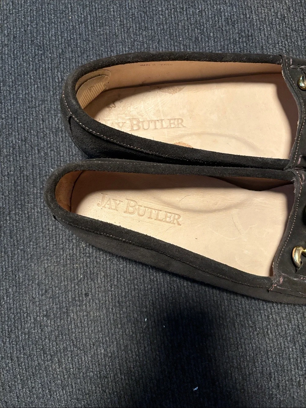 Anne Klein Dark Brown Suede Loafers with Gold Hardware